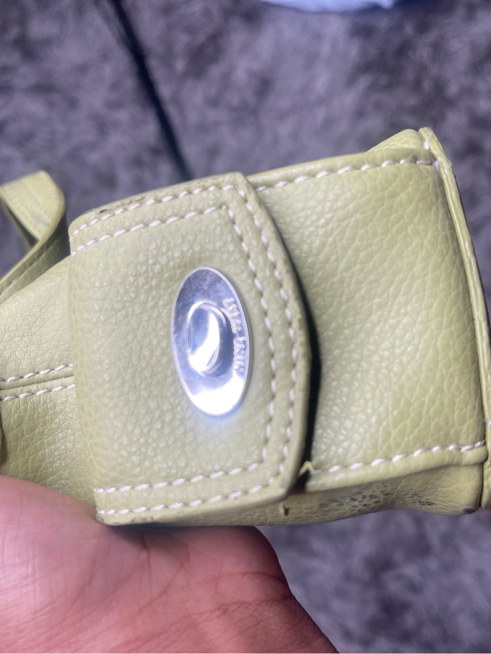 Nine West Olive Green Pebble Leather Phone Holster with Snap Detail